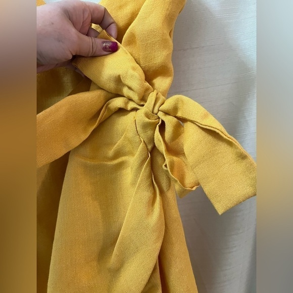 Moon River mustard mini button up tie up wrap style summer dress size small - Picture 6 of 8